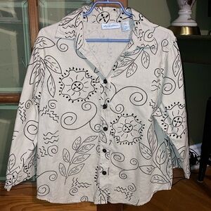 Allyson whitmore beige floral button up shirt.